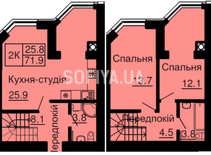 Двухуровневая квартира 71,9 м/кв - ЖК София