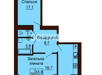 2-х комнатная квартира 66.7 м/кв - ЖК София