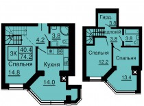 Двухуровневая квартира 74,2 м/кв - ЖК София