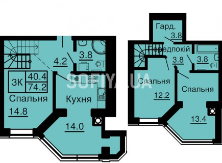 Двухуровневая квартира 74,2 м/кв - ЖК София