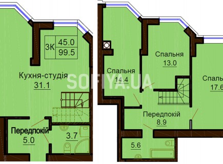 Двухуровневая квартира 99.5 м/кв - ЖК София