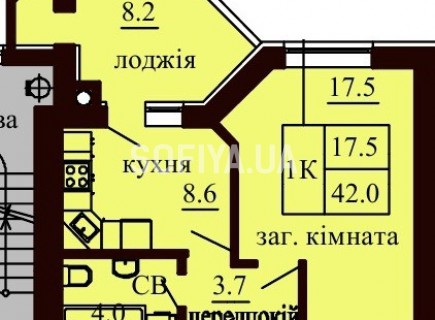 Однокомнатная квартира 42 м/кв - ЖК София