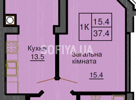 Однокомнатная квартира 37.4 м/кв - ЖК София