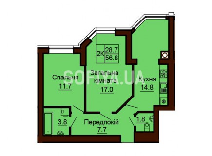 2-х комнатная квартира 56.8 м/кв - ЖК София