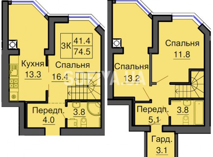 Двухуровневая квартира 74,5 м/кв - ЖК София