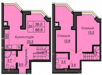 Двухуровневая квартира 68,9 м/кв - ЖК София