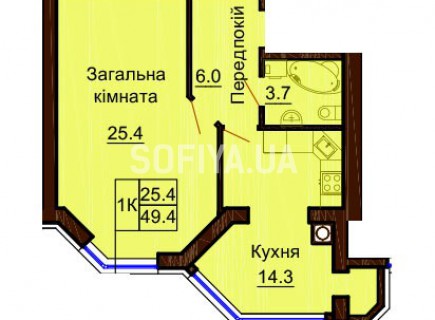 Однокомнатная квартира 49.4 м/кв - ЖК София