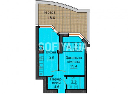 Однокомнатная квартира 37,4 м/кв - ЖК София