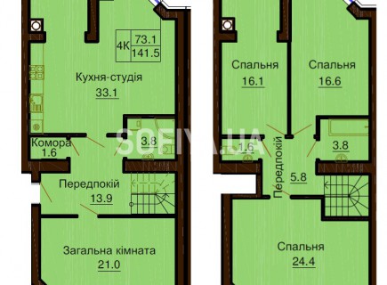 Двухуровневая квартира 141.5 м/кв - ЖК София