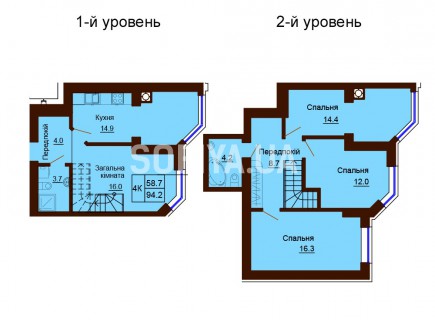 Двухуровневая квартира 94.2 м/кв - ЖК София