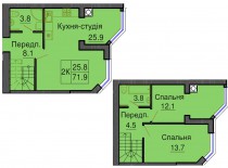 Двухуровневая квартира 71,9 м/кв - ЖК София