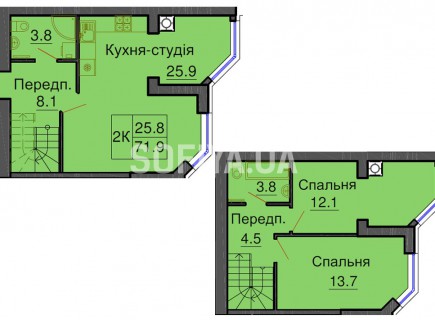 Двухуровневая квартира 71,9 м/кв - ЖК София