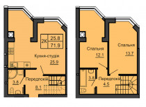 Дворівнева квартира 71,9 м.кв - ЖК София