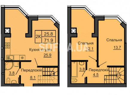 Дворівнева квартира 71,9 м.кв - ЖК София