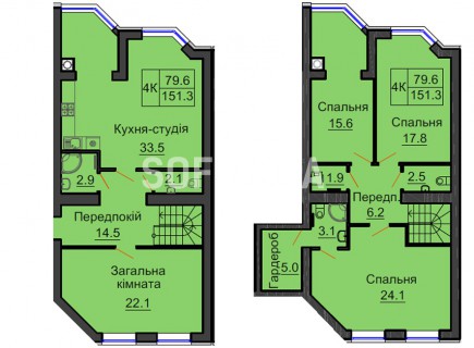 Двухуровневая квартира 151,3 м/кв - ЖК София