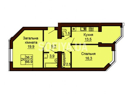 2-х комнатная квартира 66.9 м/кв - ЖК София