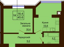 Однокомнатная квартира 45.6 м/кв - ЖК София