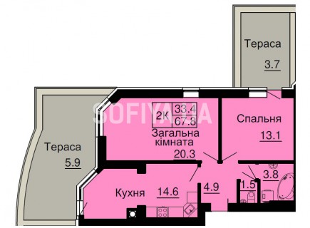 Двухкомнатная квартира 67,8 м/кв - ЖК София