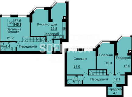 Двухуровневая квартира 145,3 м/кв - ЖК София