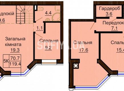 Двухуровневая квартира 119.4 м/кв - ЖК София