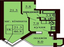 Однокомнатная квартира 46.8 м/кв - ЖК София