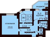 2-х комнатная квартира 61.3 м/кв - ЖК София