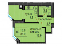 Однокімнатна квартира 36,9 м/кв - ЖК София