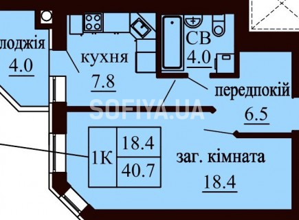 Однокомнатная квартира 40.7 м/кв - ЖК София