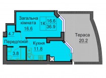 Однокомнатная квартира 36,9 м/кв - ЖК София