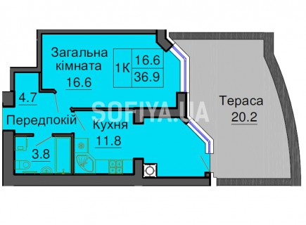 Однокомнатная квартира 36,9 м/кв - ЖК София