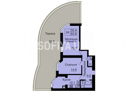 Двухкомнатная квартира 62,1 м/кв - ЖК София