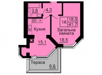 Однокомнатная квартира 41,7 м/кв - ЖК София