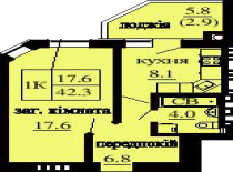 Однокомнатная квартира 42.3 м/кв - ЖК София