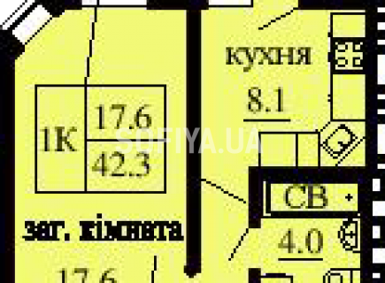 Однокомнатная квартира 42.3 м/кв - ЖК София