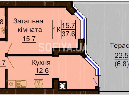 Однокомнатная квартира 37.6 м/кв - ЖК София