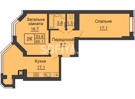 Двухкомнатная квартира 65,1 м/кв - ЖК София