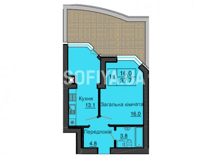 Однокомнатная квартира 37,7 м/кв - ЖК София