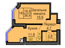 Однокомнатная квартира 36,9 м/кв - ЖК София