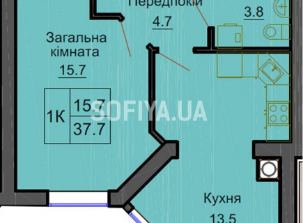 Однокомнатная квартира 37.7 м/кв - ЖК София