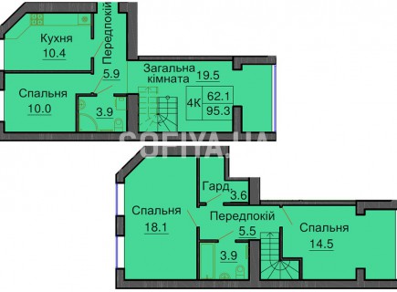 Двухуровневая квартира 95,3 м/кв - ЖК София