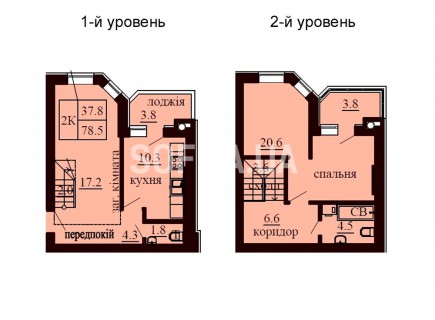 Двухуровневая квартира 78.5 м/кв - ЖК София