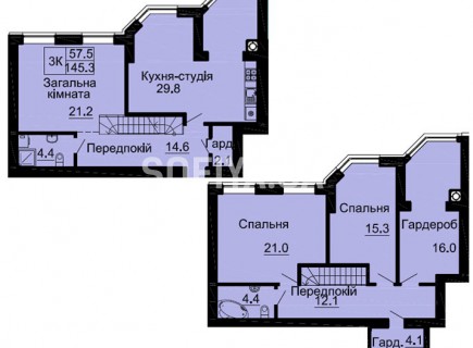 Двухуровневая квартира 145,3 м/кв - ЖК София