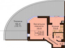 Однокомнатная квартира 39.2 м/кв - ЖК София