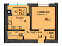 Однокімнатна квартира 39,2 м/кв - ЖК София
