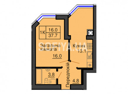 Однокімнатна квартира 37,7 м/кв - ЖК София