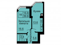 Однокімнатна квартира 39,6 м/кв - ЖК София