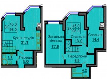 Двухуровневая квартира 98 м/кв - ЖК София