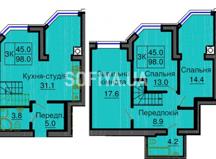 Двухуровневая квартира 98 м/кв - ЖК София