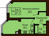 Однокомнатная квартира 41.7 м/кв - ЖК София