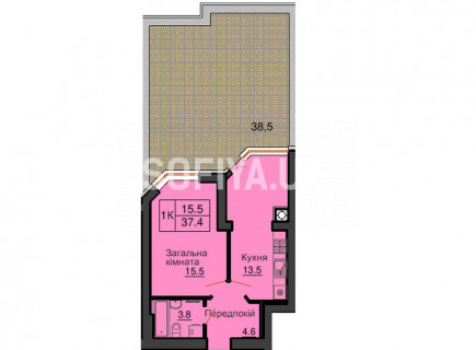 Однокімнатна квартира 37,4 м/кв - ЖК София